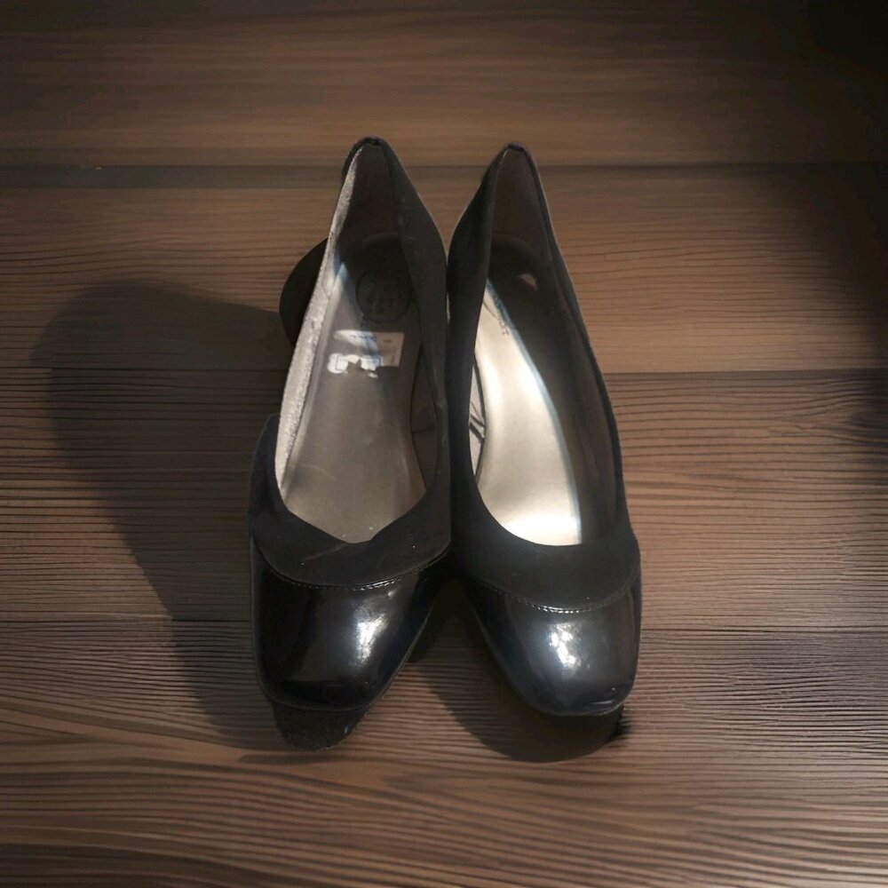 LifeStride Womens Parigi Glossy Black Heels Pumps Shoes 8M Y2K Party Suede‎